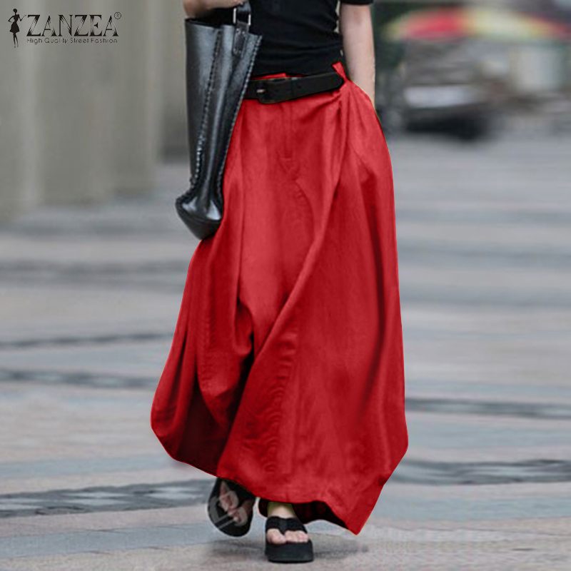 2020 Vintage Summer Skirts ZANZEA Women High Waist Solid Cotton Linen Skirt Saia Female Beach Maxi Long Skirts Jupe Faldas 5XL 7