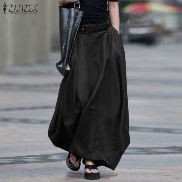 2020 Vintage Summer Skirts ZANZEA Women High Waist Solid Cotton Linen Skirt Saia Female Beach Maxi Long Skirts Jupe Faldas 5XL 7 - Image 3