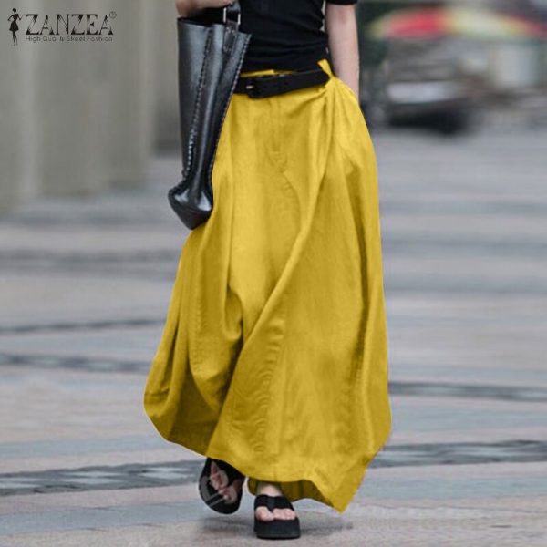 2020 Vintage Summer Skirts ZANZEA Women High Waist Solid Cotton Linen Skirt Saia Female Beach Maxi Long Skirts Jupe Faldas 5XL 7 - Image 4