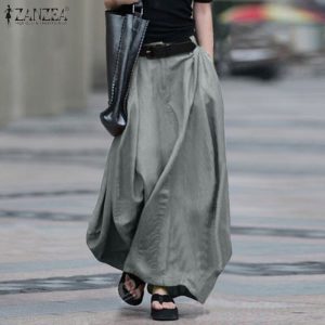 2020 Vintage Summer Skirts ZANZEA Women High Waist Solid Cotton Linen Skirt Saia Female Beach Maxi Long Skirts Jupe Faldas 5XL 7
