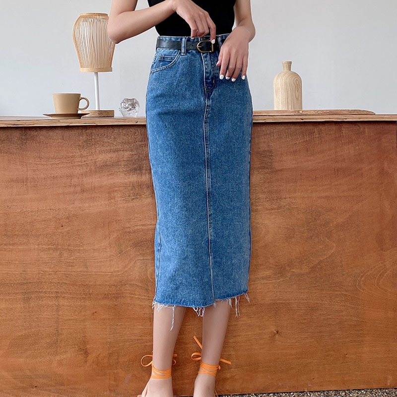 Long High Waist Women Denim Skirt