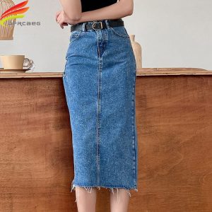 Long High Waist Women Denim Skirt