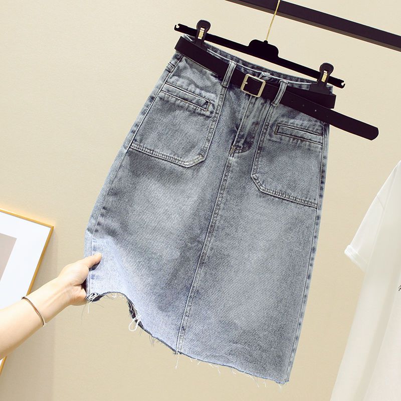 Knee-length midi vintage stretch denim skirt