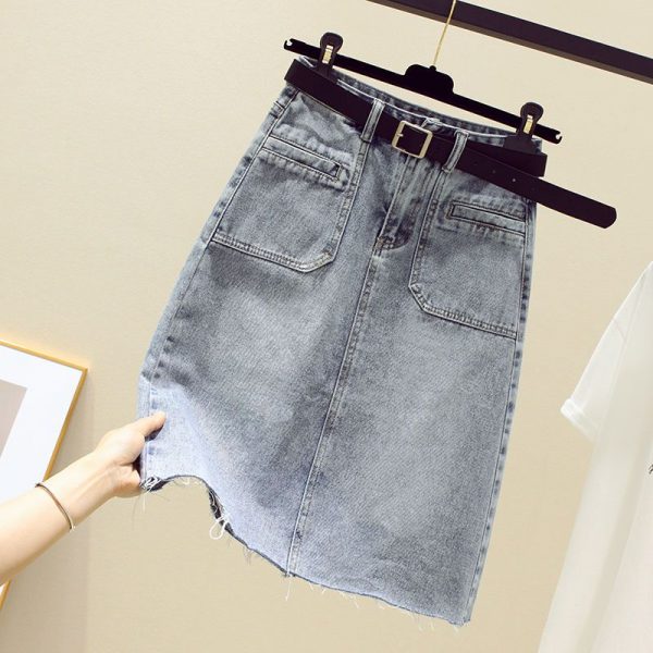 Knee-length midi vintage stretch denim skirt - Image 5