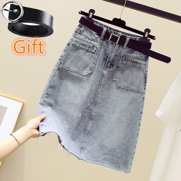 Knee-length midi vintage stretch denim skirt