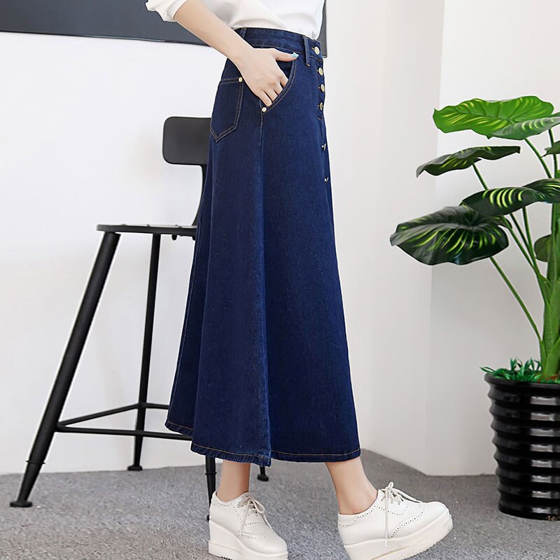 Long Mid-Calf A-Line Women Jeans Skirt