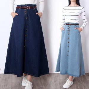 Long Mid-Calf A-Line Women Jeans Skirt