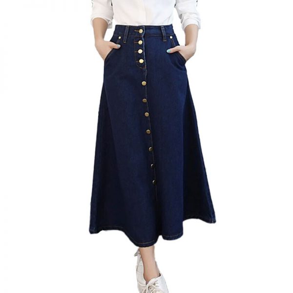 Long Mid-Calf A-Line Women Jeans Skirt - Image 5