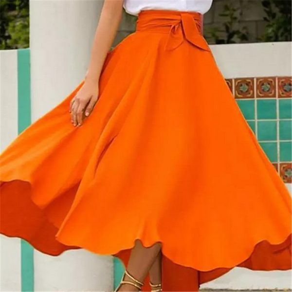 Long Maxi Skirt With Waist Bow Belt - Image 3