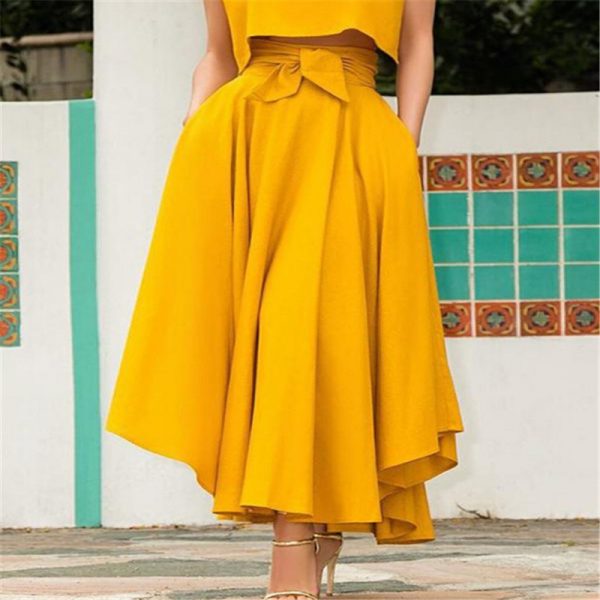 Long Maxi Skirt With Waist Bow Belt - Image 4
