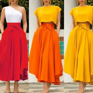 Long Maxi Skirt With Waist Bow Belt