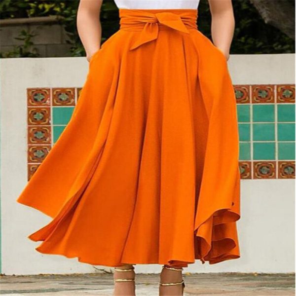 Long Maxi Skirt With Waist Bow Belt - Image 5