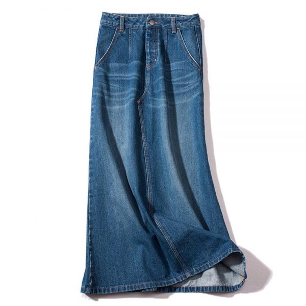 Long Blue Jean Denim Skirt 100% Cotton