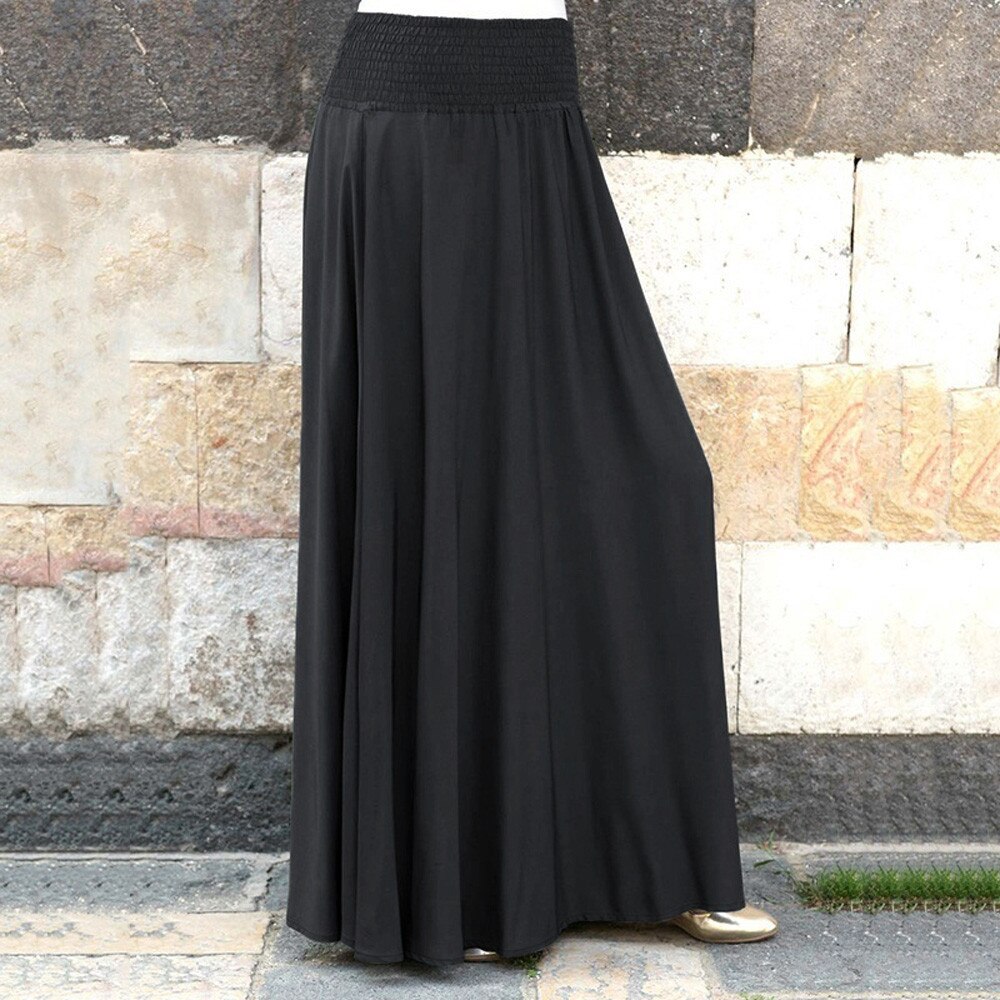 Autumn NEW Arrival Pleated Skirt Women Fashion Elastic Waist Solid Vintage A-line Loose Long Skirt Droppship подол Freeship
