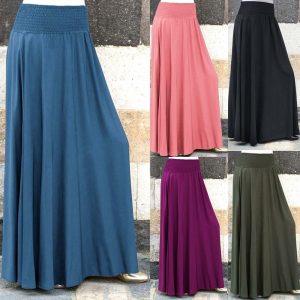 Autumn NEW Arrival Pleated Skirt Women Fashion Elastic Waist Solid Vintage A-line Loose Long Skirt Droppship подол Freeship