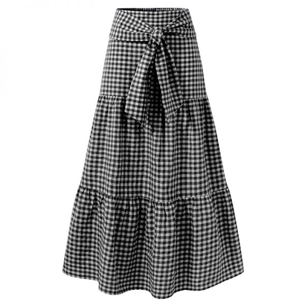Celmia Fashion Skirts 2020 Women Vintage Plaid Check Long Skirts High Waist Casual Loose Belted Pleated Maxi Skirts Plus Size - Image 3