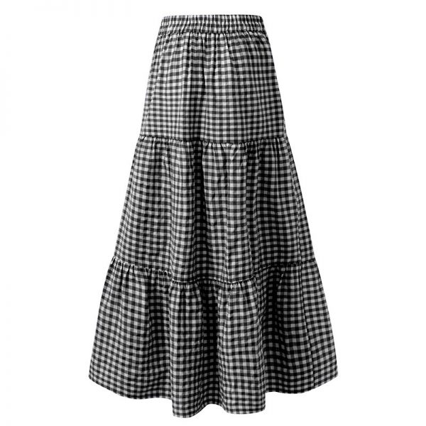 Celmia Fashion Skirts 2020 Women Vintage Plaid Check Long Skirts High Waist Casual Loose Belted Pleated Maxi Skirts Plus Size - Image 4