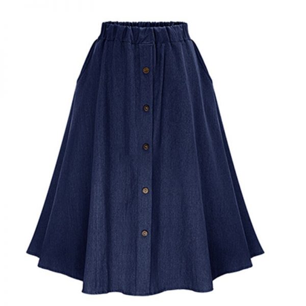 Womens Pleated Knee Length Jeans Skirt - Image 4
