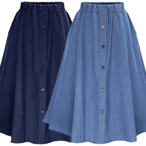 Womens Pleated Knee Length Jeans Skirt