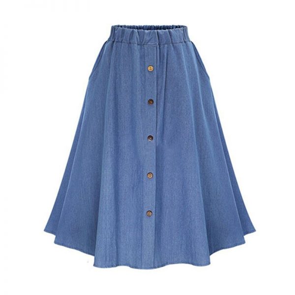 Womens Pleated Knee Length Jeans Skirt - Image 5