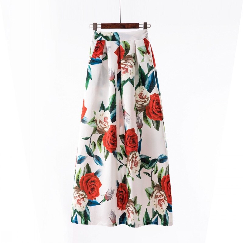 Floral Long Summer Skirts Womens Floor-Length High Waisted with Pockets Vintage Striped Plus size Maxi Skirt Party Holidays 3XL