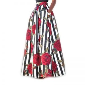 Floral Long Summer Skirts Womens Floor-Length High Waisted with Pockets Vintage Striped Plus size Maxi Skirt Party Holidays 3XL