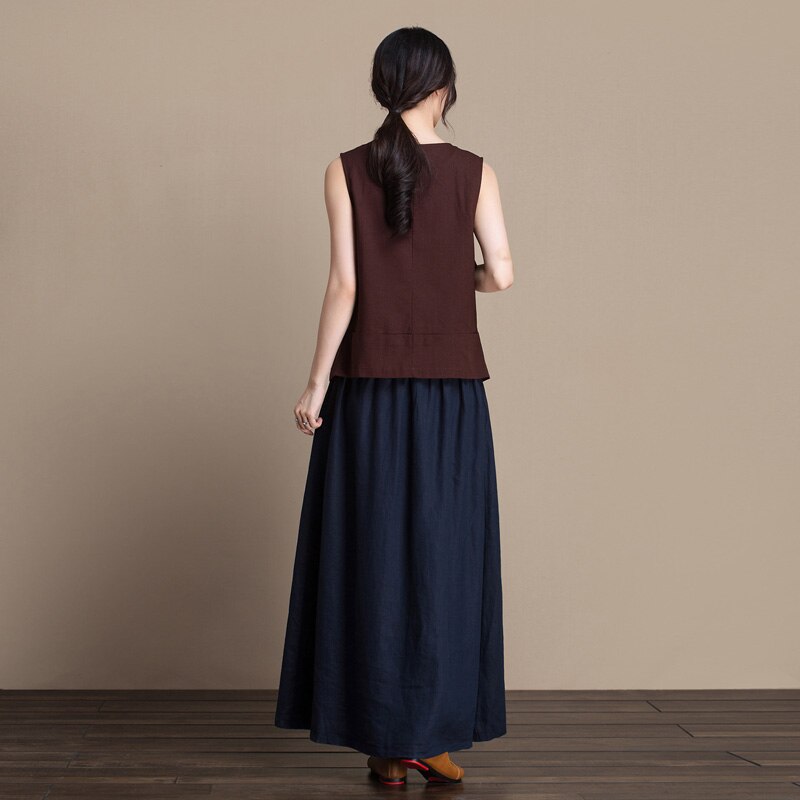 Free Shipping 2020 New Linen Fashion Long Maxi A-line Skirts For Women Elastic High Waist Summer Linen Skirts Blue Brown Black