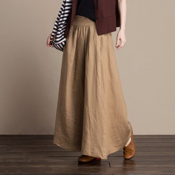Free Shipping 2020 New Linen Fashion Long Maxi A-line Skirts For Women Elastic High Waist Summer Linen Skirts Blue Brown Black - Image 4