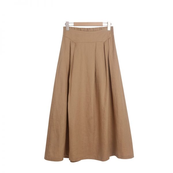 Free Shipping 2020 New Linen Fashion Long Maxi A-line Skirts For Women Elastic High Waist Summer Linen Skirts Blue Brown Black - Image 5