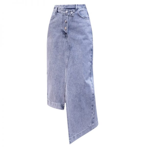 Long Casual Blue Jean Denim Skirt, Double Split & High Waisted, 100% Cotton - Image 3