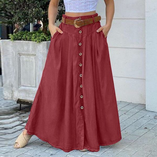 Plus Size Stylish StreetWear Skirts 2021 ZANZEA Women Summer Sundress Casual High Waist Long Vestidos Female Solid Robe Femme - Image 2