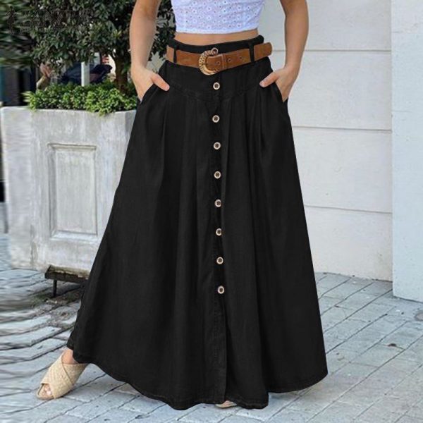 Plus Size Stylish StreetWear Skirts 2021 ZANZEA Women Summer Sundress Casual High Waist Long Vestidos Female Solid Robe Femme - Image 3