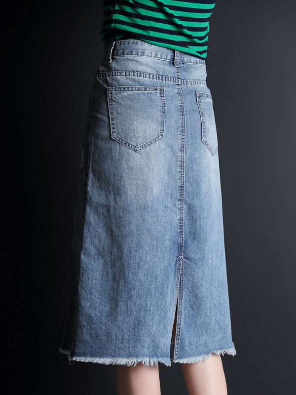 Blue Jean Denim Midi Calf Length Skirt 100% Cotton - Image 4