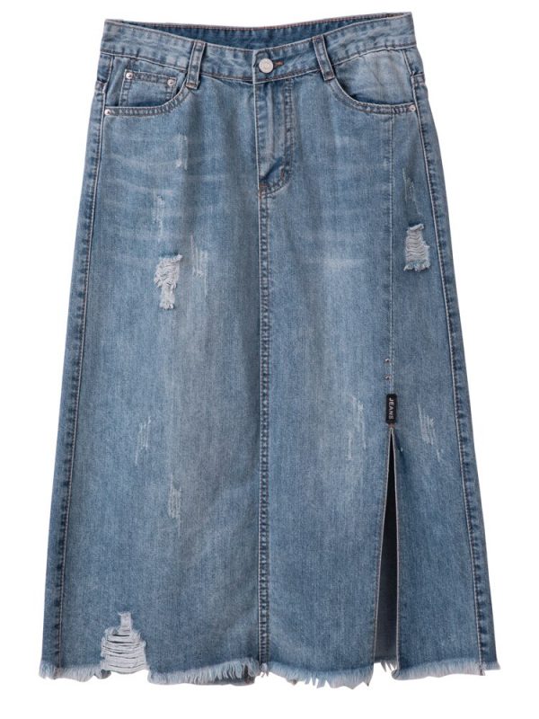 Blue Jean Denim Midi Calf Length Skirt 100% Cotton - Image 5