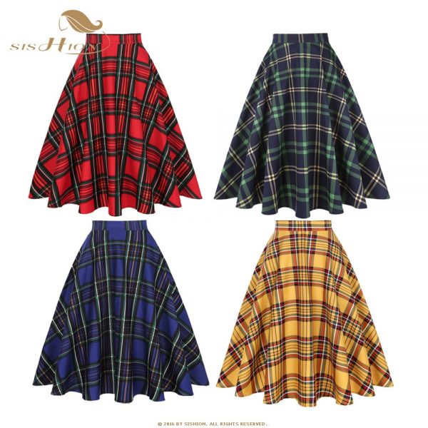 High Waist Plaid Vintage Skirts