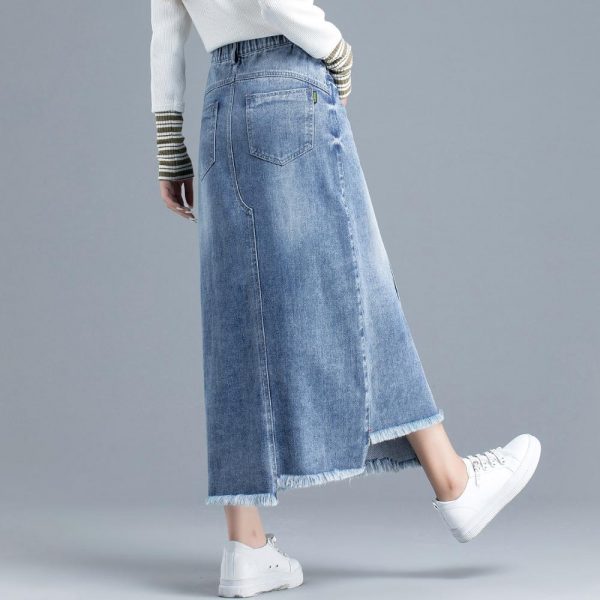 Long Casual Blue Jean Skirts With Pockets andTassels 100% Cotton - Image 3
