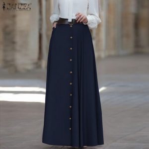 Women Maxi Skirt ZANZEA 2020 Fashion Ladies High Waist A Line Skirts Vintage Faldas Mujer Casual Loose Pockets Long Jupe Femme