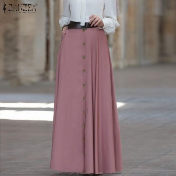 Women Maxi Skirt ZANZEA 2020 Fashion Ladies High Waist A Line Skirts Vintage Faldas Mujer Casual Loose Pockets Long Jupe Femme - Image 5