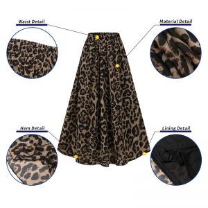 Long Maxi Leopard Printed Pleated Skirt