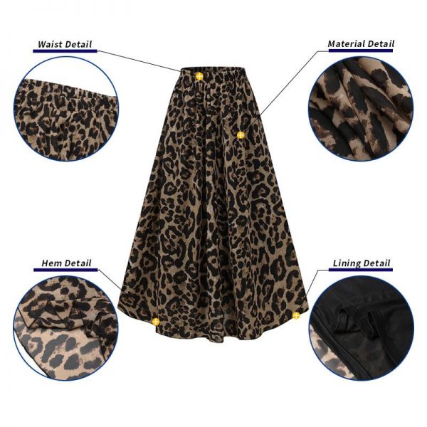 Long Maxi Leopard Printed Pleated Skirt