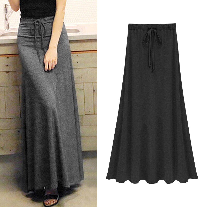 Long Loose Elastic Waist A-line Skirt