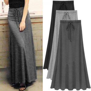 Long Loose Elastic Waist A-line Skirt
