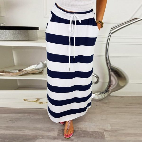Womens Fashion Stripe Skirts Gonne Donna 2020 Lady Casual Hight Waist Maxi Long Skirt Faldas Mujer Moda Saia Feminina #T2G - Image 2