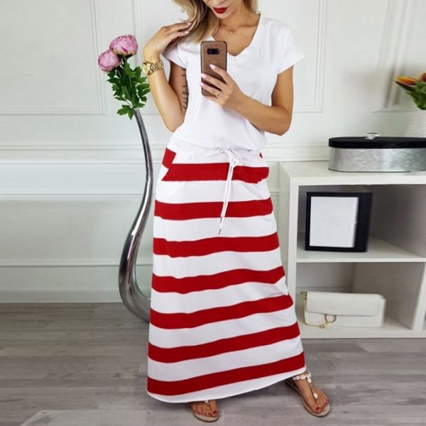 Womens Fashion Stripe Skirts Gonne Donna 2020 Lady Casual Hight Waist Maxi Long Skirt Faldas Mujer Moda Saia Feminina #T2G - Image 4