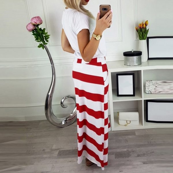 Womens Fashion Stripe Skirts Gonne Donna 2020 Lady Casual Hight Waist Maxi Long Skirt Faldas Mujer Moda Saia Feminina #T2G - Image 5