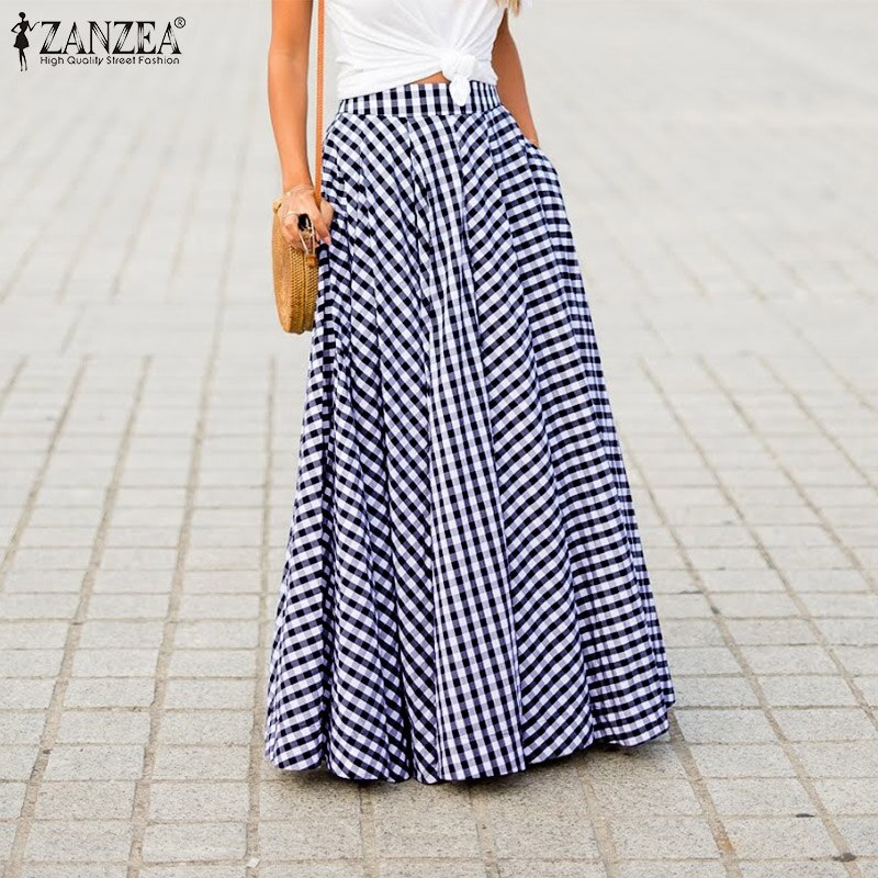 Women Plaid Check Pleated Skirts Ladies WITH Pockets