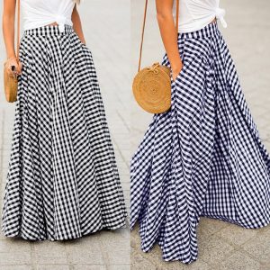 Women Plaid Check Pleated Skirts Ladies WITH Pockets