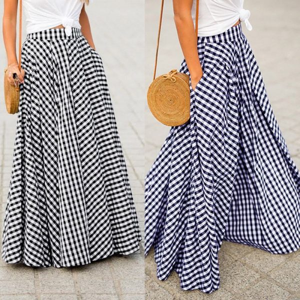 Women Plaid Check Pleated Skirts Ladies WITH Pockets