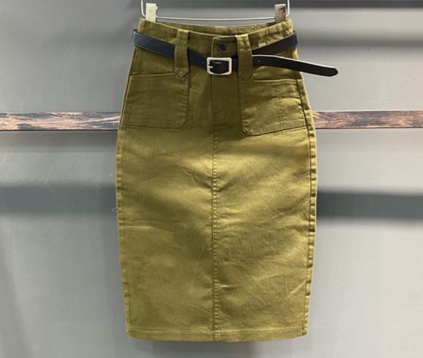 Casual denim high-waist knee length skirts with split - Image 4