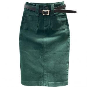 Casual denim high-waist knee length skirts with split